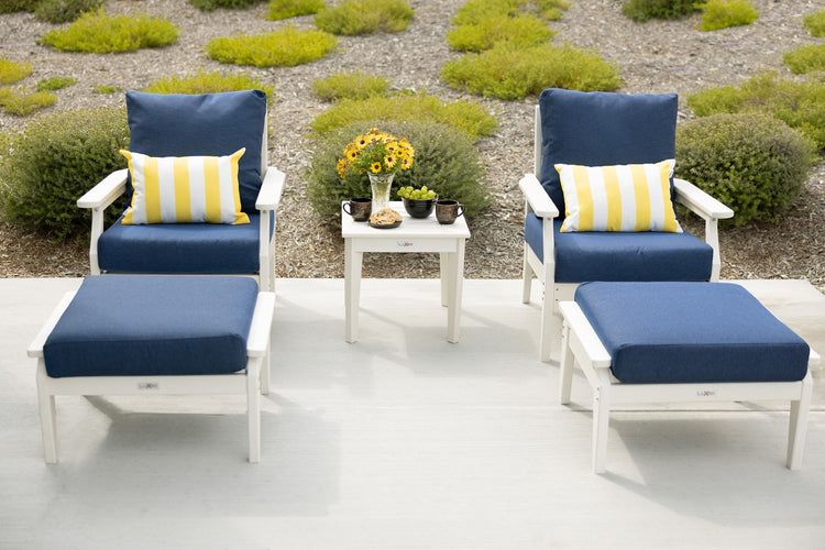 Aspatia 5PC Set White Deep Seating Chair with Ottoman and End Table