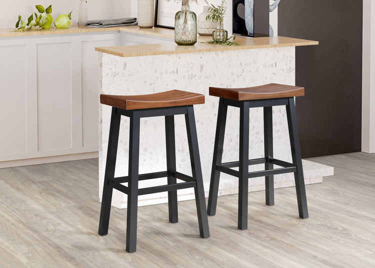 Lakey Solid Wood Saddle Barstool (Set of 2)