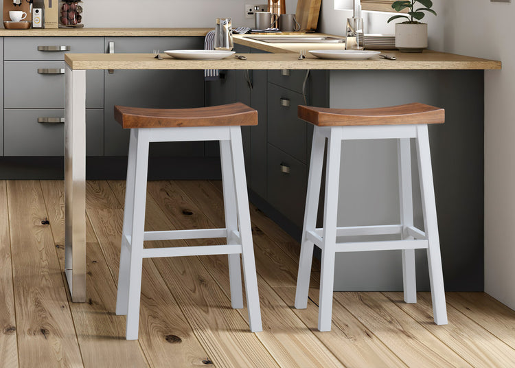 Lakey Solid Wood Saddle Barstool (Set of 2)