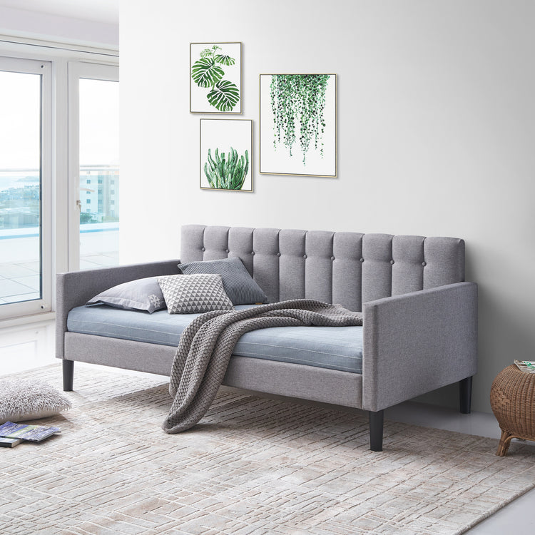 Daniella Twin Size Upholstered Day Bed in Gray Fabric